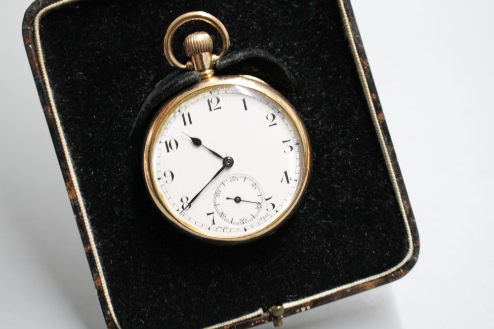 A George V 9ct gold The Semloh Lever keyless open faced pocket watch,